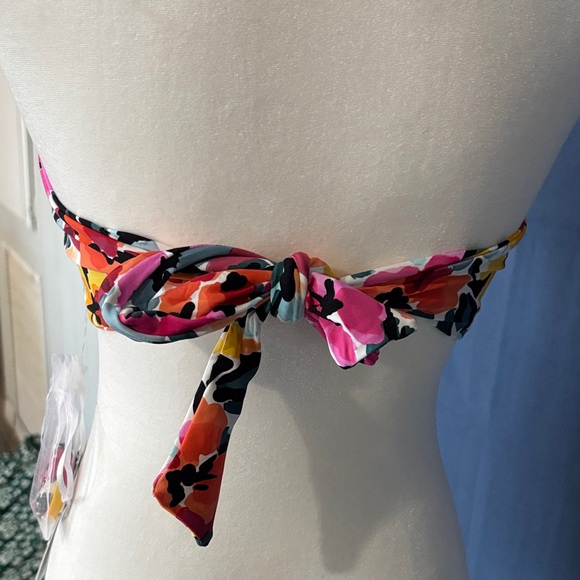 Anne Cole Floral Twist Bandeau Bikini Top in Pink Orange Yellow - Picture 2 of 4